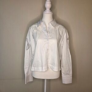 NWT Christian Lacroix White Eyelet Leaf Long Sleeve Button Up Shirt Size S